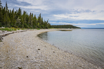 Wall Mural - The beach on a summer day on Quarry Island in Mingan Archipelago National Park, in Cote Nord region of Quebec, Canada