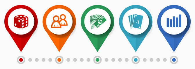 Leinwandbilder - Bet, play casino concept vector icon set, flat design pointers, infographic template