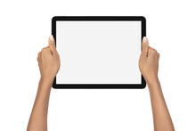 Woman Hands Holding An IPad On An Isolated Background
