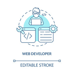 Wall Mural - web developer turquoise concept icon. professional programmer job abstract idea thin line illustrati