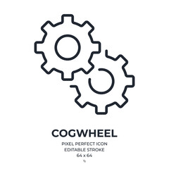 Wall Mural - cogwheel editable stroke outline icon isolated on white background flat vector illustration. pixel p