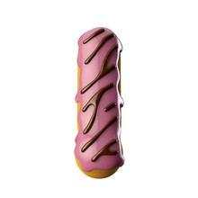 Glazed Pink Donut With Chocolate Exclamation Mark. 3D Illustration.