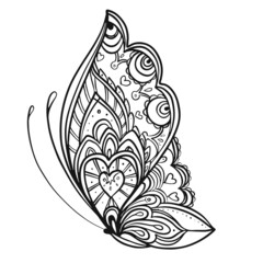 Wall Mural - Hand drawn butterfly zentangle style inspired for t-shirt design or tattoo. Coloring book for kids and adults.