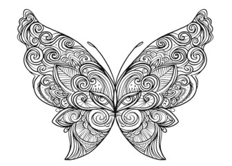 Canvas Print - Hand drawn butterfly zentangle style inspired for t-shirt design or tattoo. Coloring book for kids and adults.