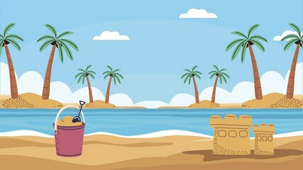 Sticker - beach seascape with sandbucket and castle