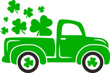 Cute St. Patrick's Day Truck With Clovers Vector Illustration Isolated On White Background. St. Patricks Day Cut File Perfect For T-shirts, Greeting Cards, Apparel, Banners And So On