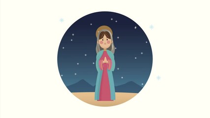 Poster - mery christmas animation with mary virgin