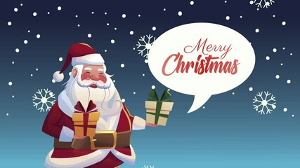 Poster - merry christmas lettering in speech bubble and santa