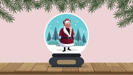 Canvas Print - merry christmas animation with santa wife in sphere