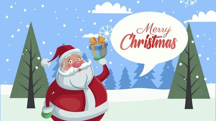 Poster - mery christmas lettering with santa in snowscap scene