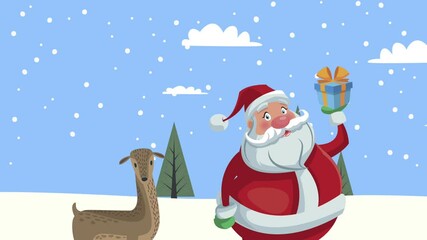 Canvas Print - merry christmas animation with santa and deer