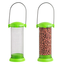 Hanging Feeder For Songbirds, With Peanuts And Empty, Isolated On A White Background