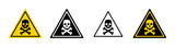 Fototapeta  - Danger sign with skull. Warning icon of poison, toxic, chemical and electricity. Danger triangle - symbol of death. Outline sign of caution, risk and hazard. Vector