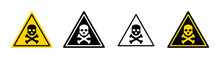Danger Sign With Skull. Warning Icon Of Poison, Toxic, Chemical And Electricity. Danger Triangle - Symbol Of Death. Outline Sign Of Caution, Risk And Hazard. Vector