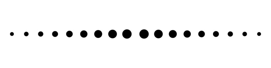 Straight line dots. Footer of dot line. Horizontal black dots pattern. Graphic dotted icon isolated on white background. Geometric point illustration. Vector