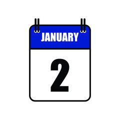 January 2 Calendar Icon Vector Illustration . Date , Day Of Mouth 