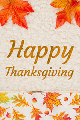 Wall Mural - Happy Thanksgiving message with a red and orange fall leaves border autumn