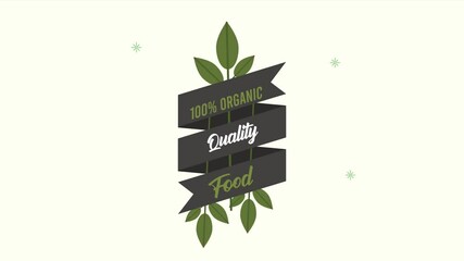 Sticker - 100 percent organic emblem with ribbon