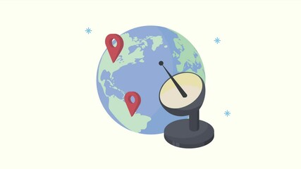 Sticker - gps service animation with pin and satellite in earth