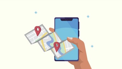 Canvas Print - gps service animation with hand using smartphone