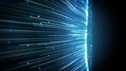 Wall Mural - Abstract Light Fiber Strings Flowing Background Loop/ 4k animation of an abstract wallpaper technology background with flowing powerful speed stroke patterns and depth of field seamless looping