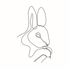 Wall Mural - Continuous line drawing of cute rabbit squirell portrait close up. Single one line art of beautiful bunny rabbit head animal pet. Vector illustration