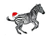Vector zebra in red hat  jumping, graphical illustration, savanna African animal