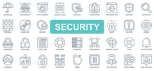Security Concept Simple Line Icons Set. Pack Outline Pictograms Of Insurance, Protection, Firewall, Secure, Defence, Database, Private Cloud And Other. Vector Symbols For Website And Mobile App Design