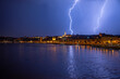 Lightning over downtown Budapest during the night