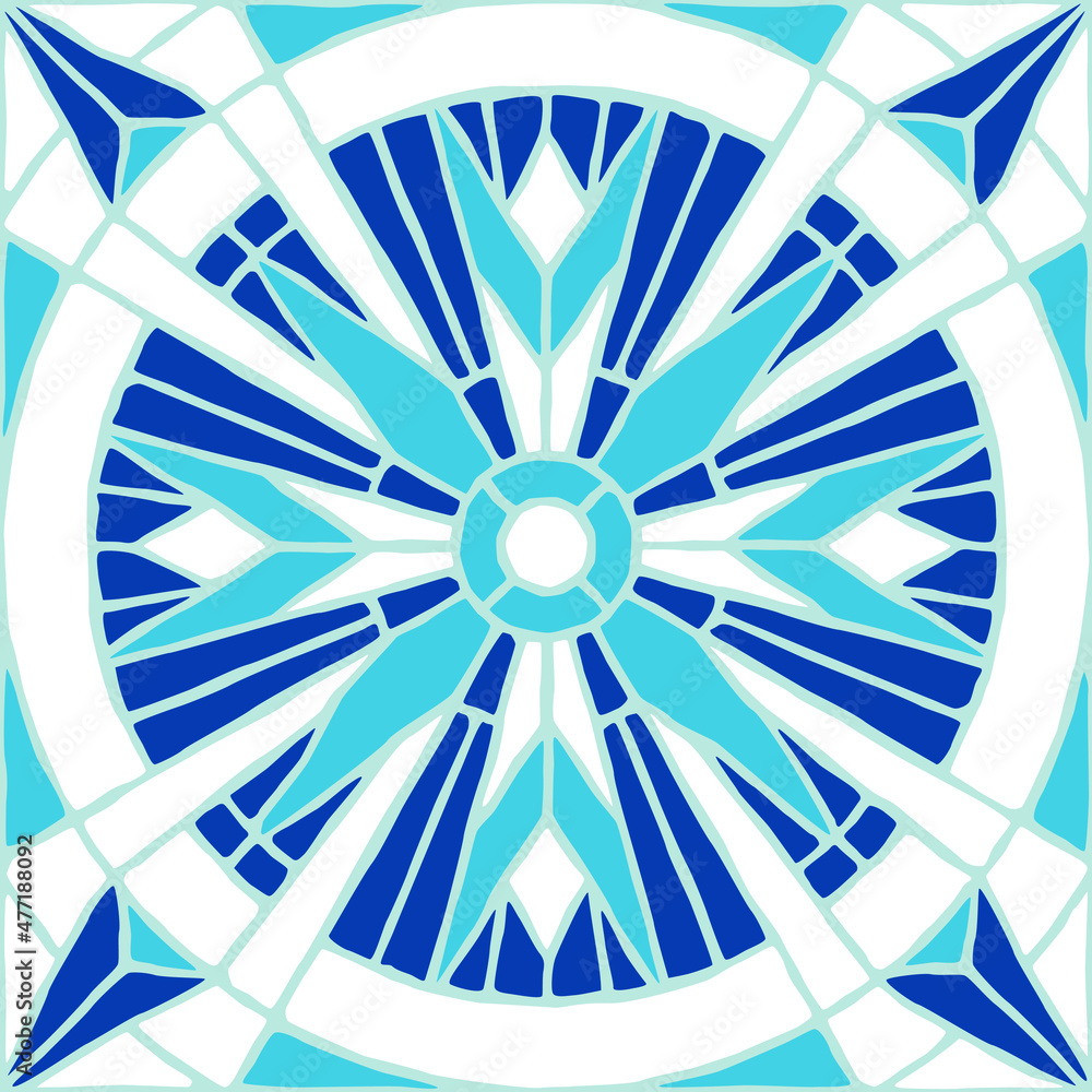 Vintage mosaic pattern. Blue portuguese tile.