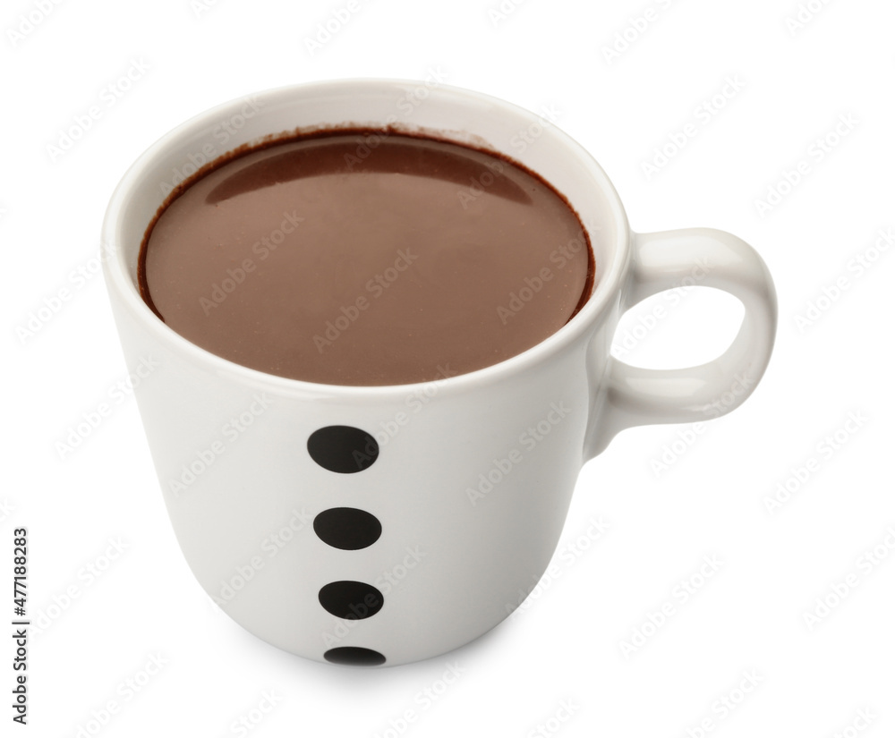 Cup of natural hot chocolate on white background