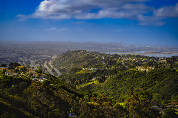 Wall Mural - 2021-12-26 VIEW OF LA JOLLA, MISSION BEACH AND DOWNTOWN SAN DIEGO FROM MT SOLEDAD WITH A LIGHT MORNING FOG AND BLUE SKY