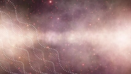 Poster - seamless loop flickering double helix dna chains, science copy space motion background.