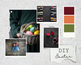 Fototapeta Tulipany - Happy Easter, DIY concept. Collage of four images. Mood board.