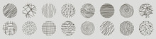 Set Of Round Abstract Patterns. Hand Drawn Doodle Shapes. Spots, Curves, Lines. Vector Illustration. Social Media Icons Templates