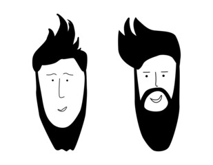 Wall Mural - Fashionable stylish men with beards. Hipster. Set of barber shop icons and haircut and mens fashion logo. Vector illustration.