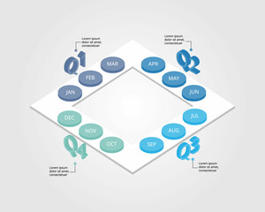 process chart template for infographic for presentation for 12 months in 4 quarter