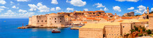 Coastal Summer Landscape, Panorama - View Of The City Harbour Of The Old Town Of Dubrovnik On The Adriatic Coast Of Croatia
