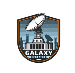 Wall Mural - space telescope icon, galaxy planets exploration and astronomy station, vector. space observatory at