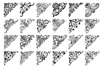 Wall Mural - vintage floral corner borders, frame embellishments, vector victorian flourish adornments. art decor