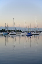 Moored Sailboats Off Coconut Grove In Predawn Light On December 27, 2021.