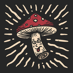Poster - mushroom character illustration with vintage style dizzy expression