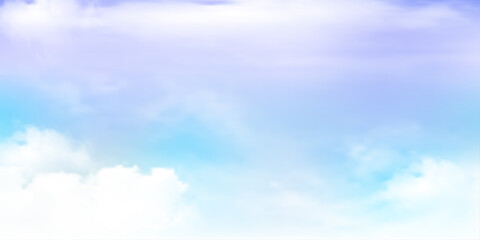 Wall Mural - Panorama Clear blue sky and white cloud detail  with copy space. Sky Landscape Background.Summer heaven with colorful clearing sky. Vector illustration.Sky clouds background.