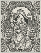 Illustration King Eagle Satan On Gothic Engraving Ornament Style