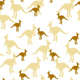 Fototapeta Dinusie - Vector flat illustration with silhouette kangaroo and baby kangaroo. Seamless pattern on white background. Design for card, poster, fabric, textile. Pray for Australia and animals
