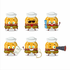 Sticker - A character image design of hamburger gummy candy as a ship captain with binocular