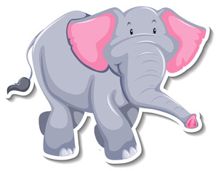 Sticker - Elephant cartoon character on white background