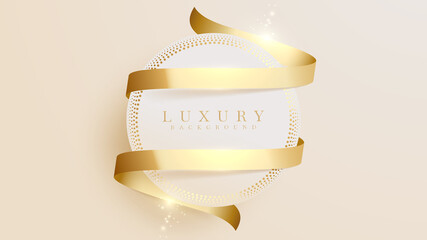 Wall Mural - luxury background. circle frame and gold ribbon with glitter light effect element.