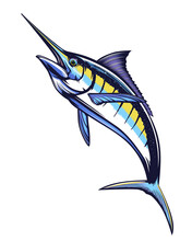 Marline Fishing Grunge Background. Fishing Retro Theme. Sword Fish.