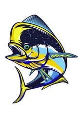 Mahi mahi emblem. Fishing vector illustration. Healthy food. Saltwater fishing. Dolphin fish.